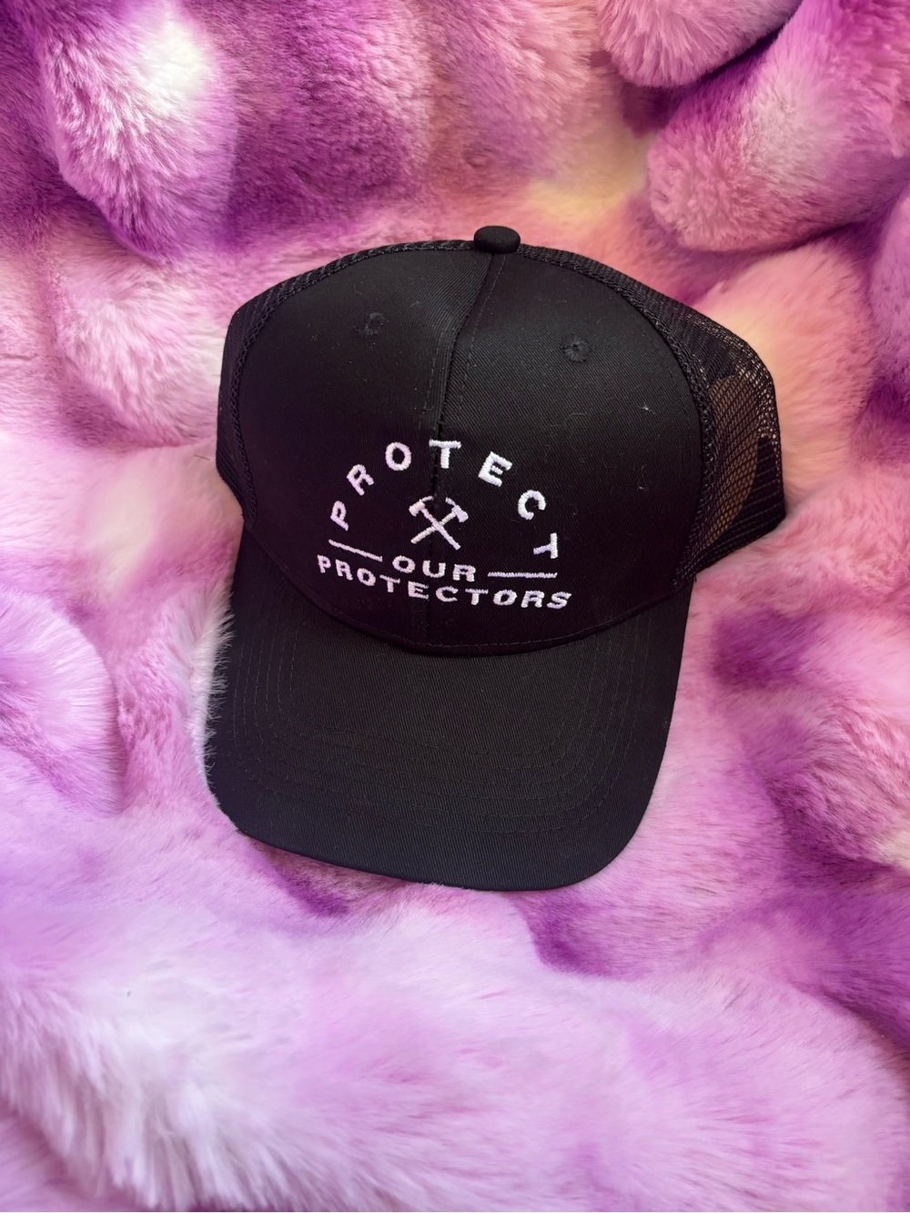 Black Trucker Cap with 'Protect Our Protectors' Embroidered Logo